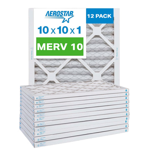 Aerostar 10x10x1 Furnace Filter MERV 10 Pleated Filters. Case of 12 - MADE IN CANADA