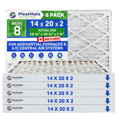 14x20x2 MERV 8 Pleated Filters. Case of 6 - MADE IN CANADA by FurnaceFilters.Ca