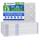 14x25x1 Furnace Filter - MERV 13 Pleated Filters. Case of 12