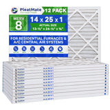 14x25x1 Furnace Filter MERV 8 Pleated Filters. Case of 12