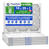 16x25x1 MERV 8 Furnace Air Filters Pleated Material. Case of 6
