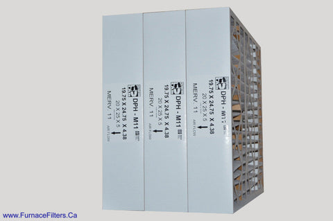 20x25x5 Furnace Filter. Actual Size 19 3/4" x 24 3/4" x 4 3/8" MERV 11 Filter. Made in Canada by Furnace Filters.Ca. Package of 3