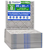 20x20x1 Furnace Filter MERV 8 Pleated Filters. Case of 12