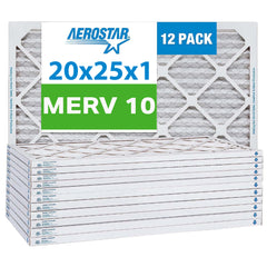 Aerostar 20x25x1 Furnace Filter MERV 10 Pleated Filters. Case of 12