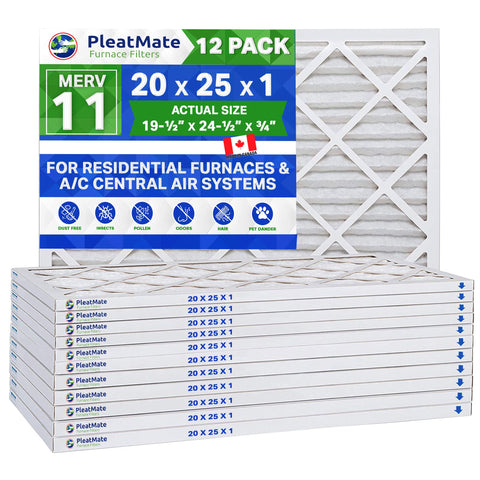 20x25x1 Furnace Filter MERV 11 Pleated Filters. Case of 12