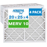 Aerostar 20x25x4 Furnace Filter MERV 10 Pleated Filters. Actual/Exact Size : 19 1/2" x 24 1/2" x 3 3/4"  Case of 4.