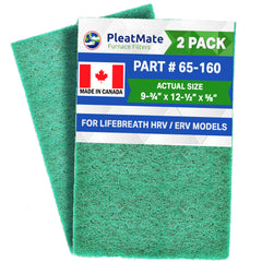 65‐161 Lifebreath HRV Filters, Synthetic Media with actual size : 8 1/8" x 13" x 5/8" each - Set of 2