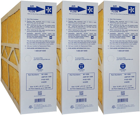 M1-1056 MERV 11 GENUINE ORIGINAL 16x25x5 Furnace and Air Conditioning Filter. MERV 11 Rated. Actual/Exact Size 15 3/8" x 25 1/2" x 5 1/4." Case of 3
