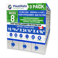 Honeywell 16x25x4 Model # FC100A1029 MERV 8. Actual Size 15 15/16" x 24 7/8" x 4 3/8." Case of 3 Generic