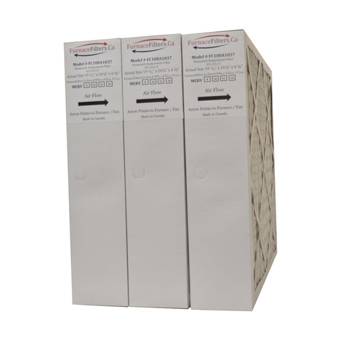 Honeywell 20x25x4 Furnace Filter Model # FC100A1037 MERV 10. Actual Size 19 15/16 x 24 7/8" x 4 3/8. Case of 3 Made in Canada by Furnace Filters.Ca.