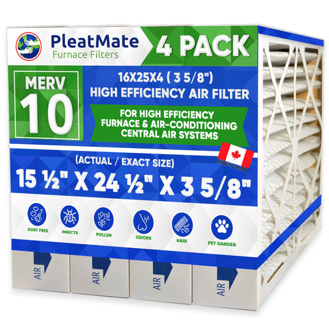 16x25x4 3M Size MERV 10 Replacement Filters. Actual Size 15.5" x 24.5" x 3.68." Case of 4 Made by Furnace Filters.Ca