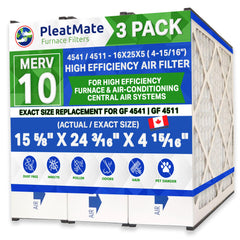 Reservepro 16x25x5 GF 4511 MERV 10, fits Mac 1400 Air Cleaners. Actual Size 15 5/8 x 24 3/16 x 4 15/16. Case of 3 Made by Furnace Filters.Ca