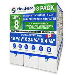 Honeywell 20x25x4 Furnace Filter Model # FC100A1037 MERV 8. Actual Size 19 15/16 x 24 7/8 x 4 3/8. Made in Canada by Furnace Filters.Ca Pkg. of 3