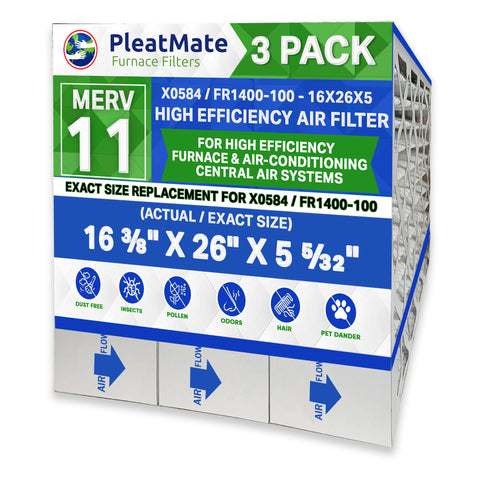 White Rodgers FR1400-100 16x26x5 Actual Size 16 1/4" x 26" x 5" MERV 11. Case of 3 Made in Canada by FurnaceFilters.Ca