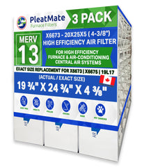 Lennox X6673 MERV 13 20x25x5 Replacement Filter. Actual Size 19 3/4" x 24 3/4" x 4 3/8." Made in Canada by Furnace Filters.Ca Pkg. of 3